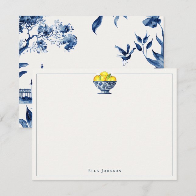 Cartão De Agradecimento Chinoiserie azul e branco (Frente/Verso)