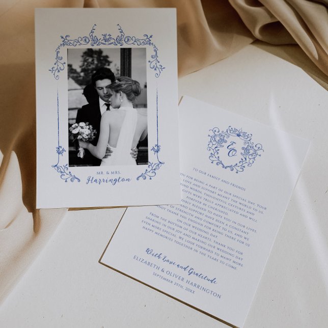 Cartão De Agradecimento Chinoiserie Caligrafia Vintage Casamento (Criador carregado)