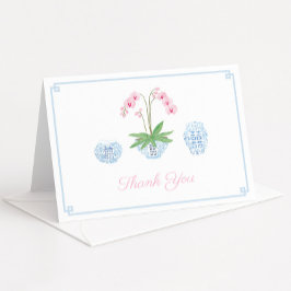 Cartão De Agradecimento Chinoiserie Chique Orquídea Rosa Chá de Bebê