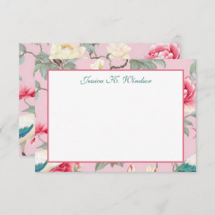 Cartão De Agradecimento Chinoiserie Floral Pink Egret Personalizado