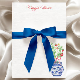 Cartão De Agradecimento Chinoiserie Vase de Morangos Vermelhos