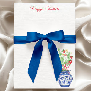 Cartão De Agradecimento Chinoiserie Vase de Morangos Vermelhos