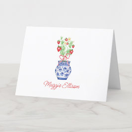 Cartão De Agradecimento Chinoiserie Vase de Morangos Vermelhos