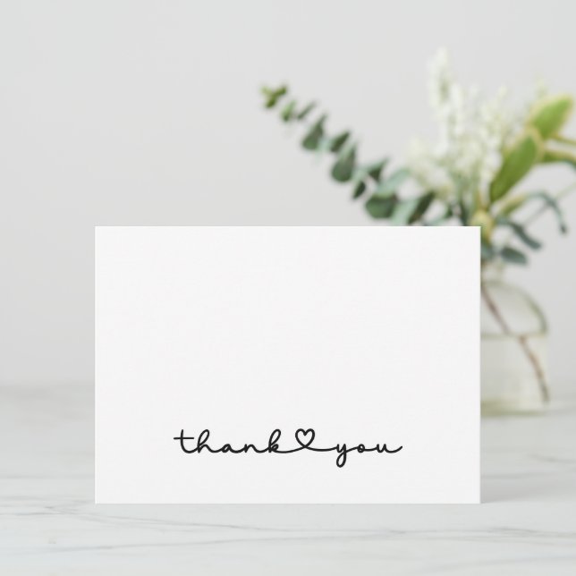 Cartão De Agradecimento Chique Coração Preto Branco Elegante Script (Em pé/Frente)