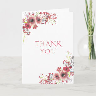 Cartão De Agradecimento Chique Elegante Vermelho Floral Aquarela Obrigada