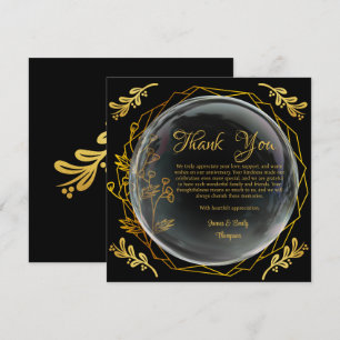 Cartão De Agradecimento Chique Preto e Dourado Estilo Floral para Aniversá
