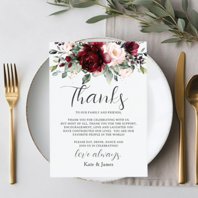 Cartão De Agradecimento Chique Rústico Flores Rosa Borgonha QR Compartilha (Criador carregado)