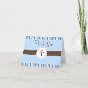Cartão De Agradecimento Christening Blue Stripe Thank You Card