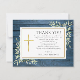 Cartão De Agradecimento Christian Funeral Blue Rustic Wood Greeneric Poem