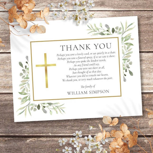 Cartão De Agradecimento Christian Funeral Greenery Poem (Christian Funeral Greenery Poem Thank You Card)