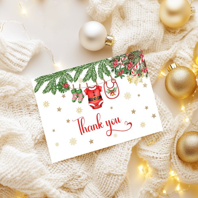 Cartão De Agradecimento Christmas Baby Shower Thank You Card Santa Baby  (Criador carregado)