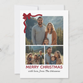 Cartão De Agradecimento Christmas Card – Red Bow, 4 Photo, Personalized