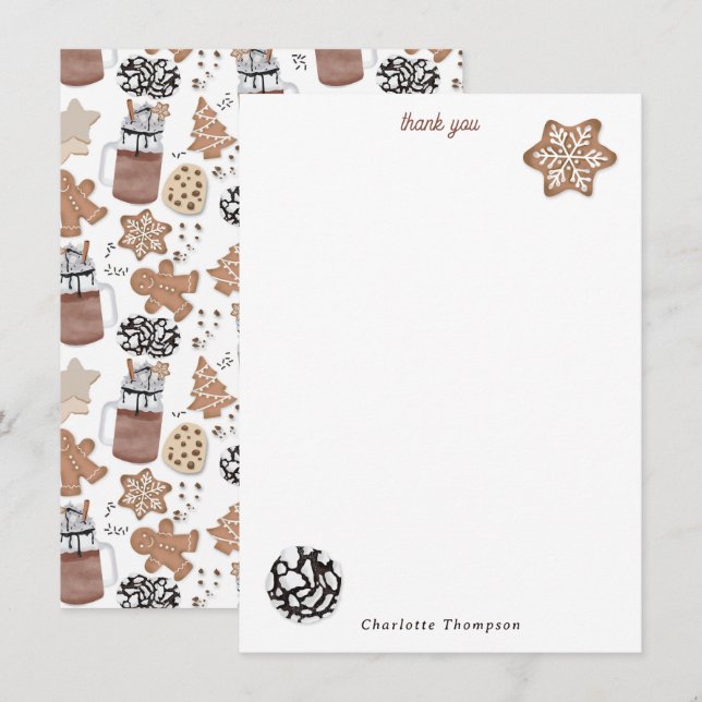 Cartão De Agradecimento Christmas Cookies and Hot Cocoa Holiday Baking (Frente/Verso)