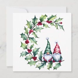 Cartão De Agradecimento Christmas Watercolor Gnomes Sitting On Holly Twig