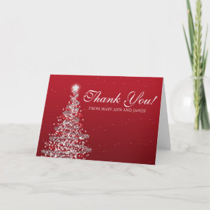 Cartão De Agradecimento Christmas Wedding "Thank you" Red Silver