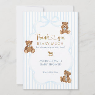 Cartão De Agradecimento Chuva Azul Aguarda Baby Shower Elegante Listra