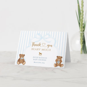 Cartão De Agradecimento Chuva Azul Baby Shower Elegante Listra
