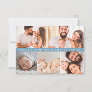 Cartão De Agradecimento Chuva Azul Personalizado Colagem de Fotos Baby Sho