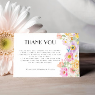 Cartão De Agradecimento Chuva Colorida de Flores de Jardim no Chá de Noiva