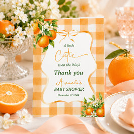 Cartão De Agradecimento Chuva de Amor: Baby Shower Laranja de Xadrez