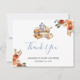 Cartão De Agradecimento Chuva de Amor de Outono Urso Floral Baby Shower