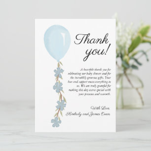 Cartão De Agradecimento Chuva de Balão Azul Baby Shower