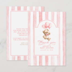 Cartão De Agradecimento Chuva de Balões Cor-de-Rosa e Urso de Pelúcia Baby