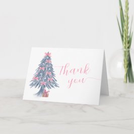 Cartão De Agradecimento Chuva de Bebê Árvore de Natal de Inverno Rosa Fofa