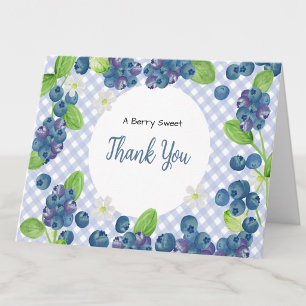 Cartão De Agradecimento Chuva de Bebê Azul Doce de Frutas em Aquarela