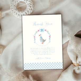 Cartão De Agradecimento Chuva de Bebê Blue Gingham Woodland Silly Goose