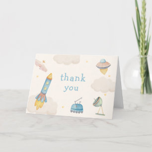 Cartão De Agradecimento Chuva de Bebê Boho Espaço Exterior Espaçonave Fogu