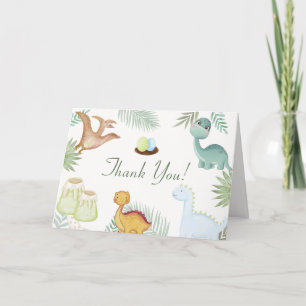 Cartão De Agradecimento Chuva de Bebê Boho Rawr Vulcão Tropical Dinossauro