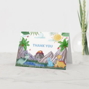 Cartão De Agradecimento Chuva de Bebê Boho Vulcão Montanha Floresta Dinoss