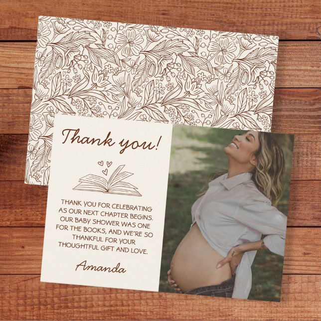Cartão De Agradecimento Chuva de Bebê Capítulo Seguinte em Marrom Conto de (Storybook Our Next Chapter Brown Baby Shower Thank You Card)