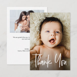 Cartão De Agradecimento Chuva de Bebê com 2 Fotos Nota Pequena Personaliza