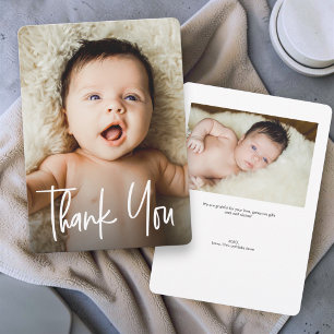 Cartão De Agradecimento Chuva de Bebê com 2 Fotos Personalizadas e Letreir
