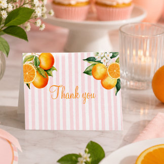 Cartão De Agradecimento Chuva de Bebê com Citrinos Rosa e Laranja