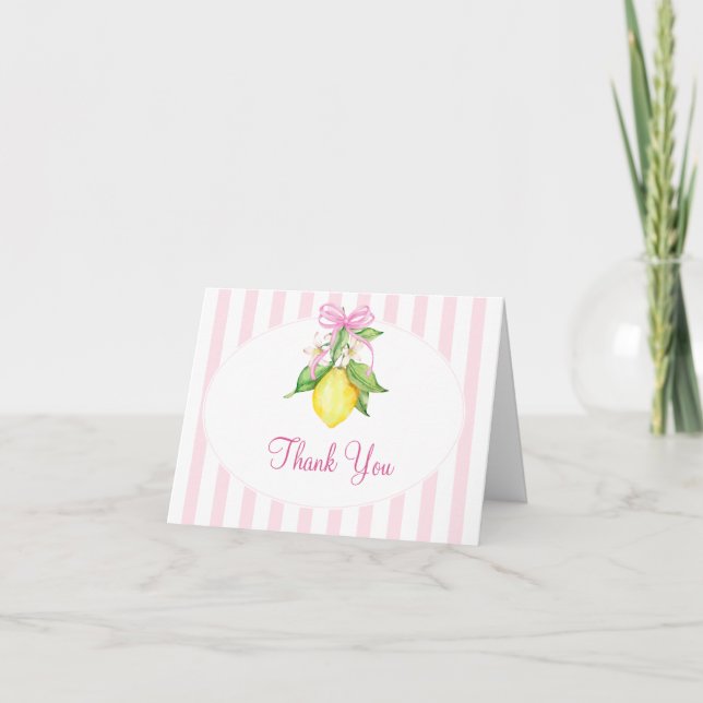 Cartão De Agradecimento Chuva de Bebê Coquette Rosa Limões (Frente)