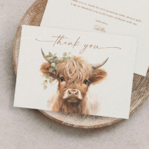 Cartão De Agradecimento Chuva de Bebê de Casais Neutro Boho Vaca das Terra