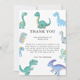 Cartão De Agradecimento Chuva de Bebê de Dinossauro Elegante Branco