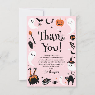 Cartão De Agradecimento Chuva de Bebê de Halloween Little Boo Laranja Rosa