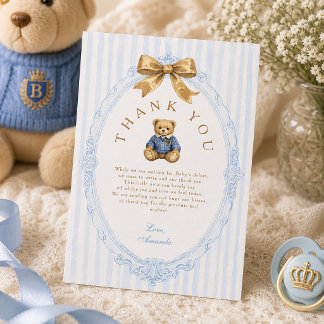 Cartão De Agradecimento Chuva de Bebê do Urso de Pelúcia Polo com Listras