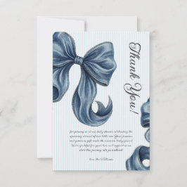 Cartão De Agradecimento Chuva de Bebê Elegante com Laço Azul Listrado