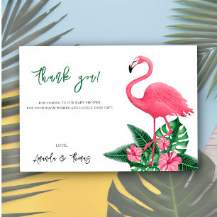 Cartão De Agradecimento Chuva de Bebê Flamingo Tropical - obrigado