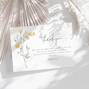 Cartão De Agradecimento Chuva de Bebê Floral Amarela Elegante