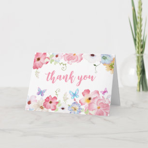 Cartão De Agradecimento Chuva de Bebê Floral Borboletinha