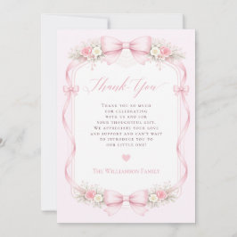 Cartão De Agradecimento Chuva de Bebê Floral Laço Coquete Rosa Elegante