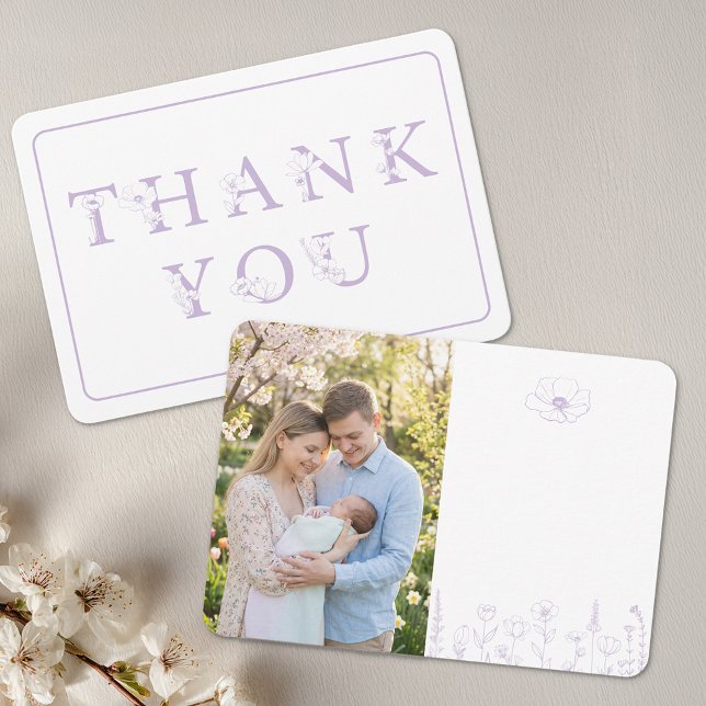 Cartão De Agradecimento Chuva de Bebê Floral Lavanda Foto (Thank you photo card)