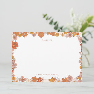 Cartão De Agradecimento Chuva de Bebê Groovy Boho Laranja Floral Personali