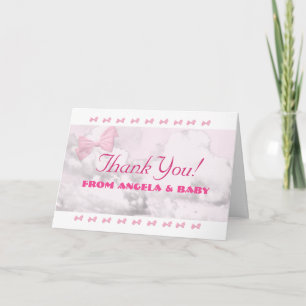 Cartão De Agradecimento Chuva de Bebê Laços Rosa